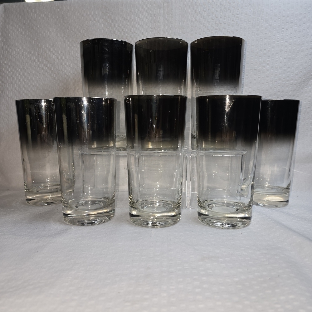 VINTAGE SET OF 8 DOROTHY THORPE STYLE SILVER FADE HIGHBALL GLASSES - Picture 2 of 8